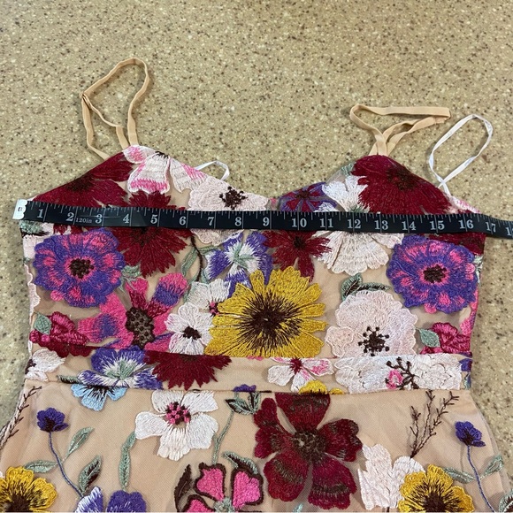 NWOT Lulus Garden Grandeur Beige Floral Embroidered A-Line Mini Dress - Picture 3 of 10